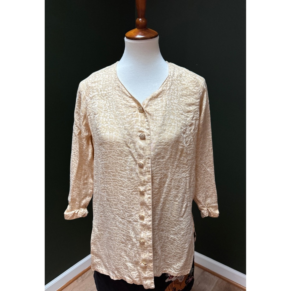 Vtg Robert James by Neiman Marcus V-Neck Yellow‎ Textured Blouse Women's 4